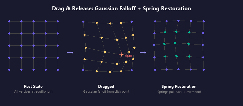 Drag and Release: Gaussian Falloff and Spring Restoration