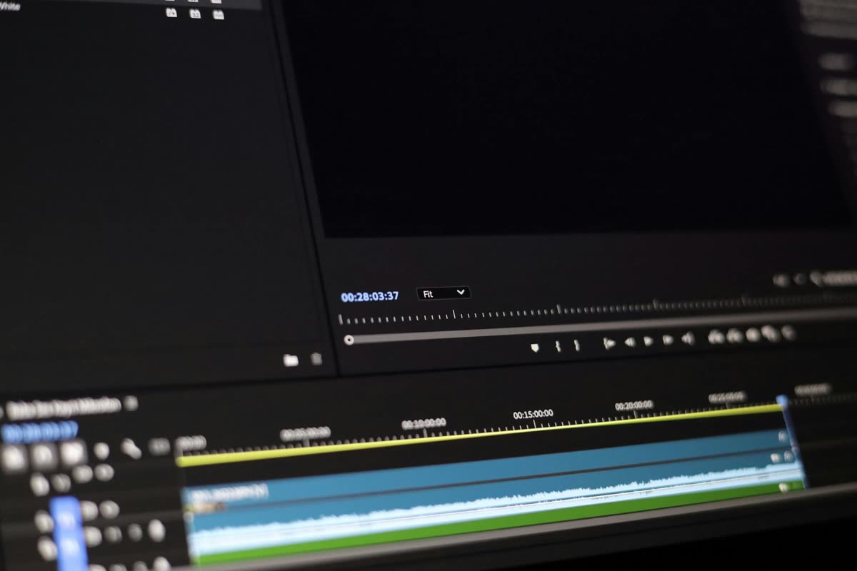 Close-up of a professional video editing timeline